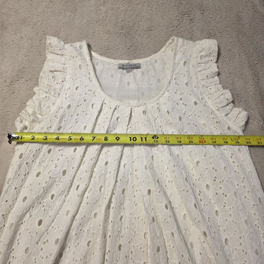 World Market White Eyelet Dress Large XL Flutter Sleeve Country Cowgirl Cotton - Picture 6 of 7